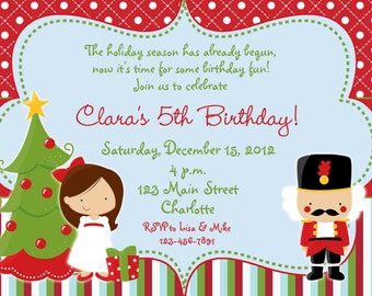 Nutcracker Christmas birthday party invitation Chirstmas party invitation  Clara Nutcracker - You print or I print