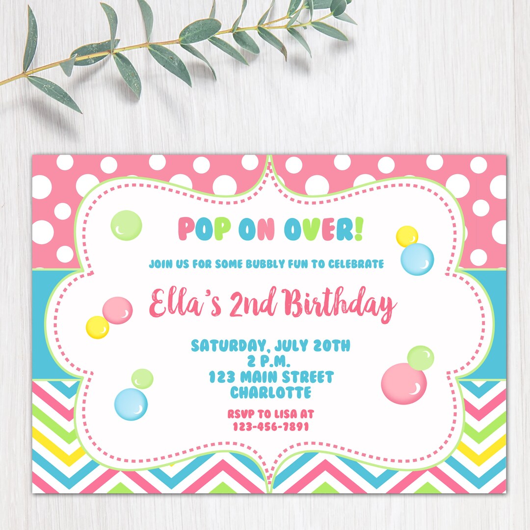 Bubbles Birthday Party Invitation Blowing Bubbles Party Invitation
