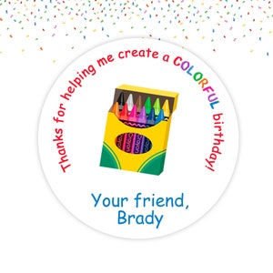 Crayon Sticker Colorful Birthday Sticker Crayon Gift Tag Crayon Party Favor Tag  Printed on STICKERS OR CARDSTOCK