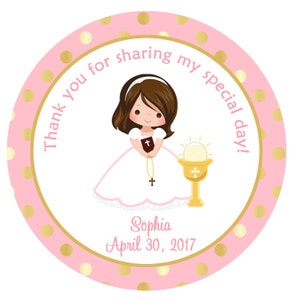 First Communion Sticker First Communion Favor Tag. Holy Communion Sticker Choose Hair and Complexion