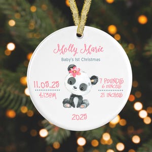 Panda Christmas Ornament  Baby&#39;s First Christmas Ornament Baby Stats Ornament GIFT BOX  Included