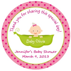Pea in a pod Baby Shower Sticker --  sweet pea Baby girl personalized sticker --  favor tag, address label, custom sticker