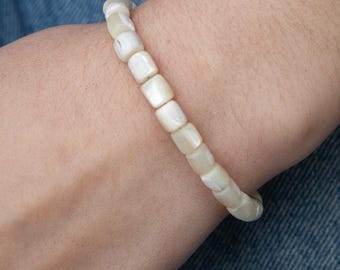 MOP shell bead bracelet with bead dangle | adjustable