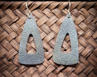 Rounded triangle earrings, lightweight sterling silver with texture and aged patina