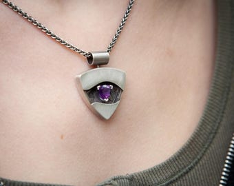 Trillion pendant with amethyst | sterling silver and trillion-cut faceted stone