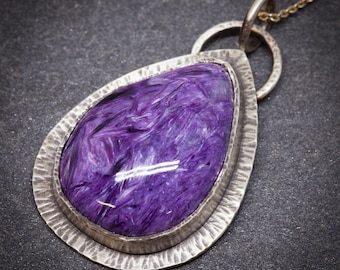 Handcrafted purple beauty | Sterling Silver and Charoite Pendant with Delicate Sterling Silver Chain