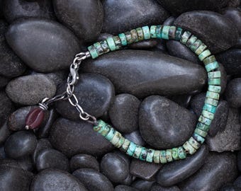 African turquoise bead bracelet | brown coffee bean dangle | adjustable