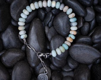 Amazonite bead bracelet | handmade silver spiral dangle | adjustable