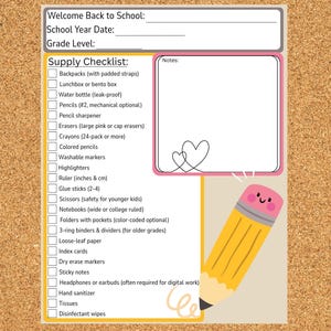 School Supply List Printable | General Back-to-School Checklist | Printable PDF + Canva | Back-to-School Checklist | Digital Download