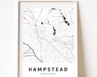 HAMPSTEAD, LONDON MAP, Printable Wall Art, Map Printable, City Map Print, London Art, London Poster, Map of London, Minimalist Map Print