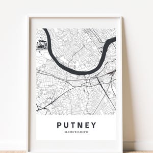 PUTNEY, LONDON MAP, Printable Wall Art, Map Printable, City Map Print, London Art, London Poster, Map of London, Minimalist Map Print