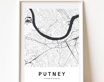PUTNEY, LONDON MAP, Printable Wall Art, Map Printable, City Map Print, London Art, London Poster, Map of London, Minimalist Map Print
