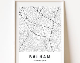 BALHAM, LONDON MAP, Printable Wall Art, Map Printable, City Map Print, London Art, London Poster, Map of London, Minimalist Map Print