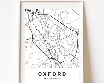 OXFORD MAP, Modern city map, Wall art, Digital download, English towns map, Printable Wall art, Minimalist Map Print, British map