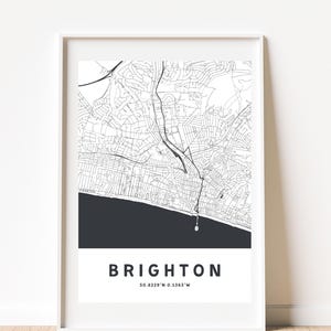 BRIGHTON KARTE, Stadt Karte Druck, Wandkunst, minimalistische Stadt Karte Poster, digitales Design Download, britische Kartenkunst, Kartenkunst, minimalistischer Kartendruck