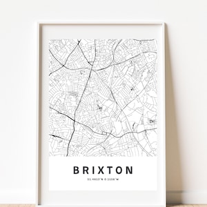 BRIXTON, LONDON MAP, Printable Wall Art, Map Printable, City Map Print, London Art, London Poster, Map of London, Minimalist Map Print