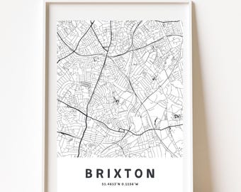 BRIXTON, LONDON MAP, Printable Wall Art, Map Printable, City Map Print, London Art, London Poster, Map of London, Minimalist Map Print