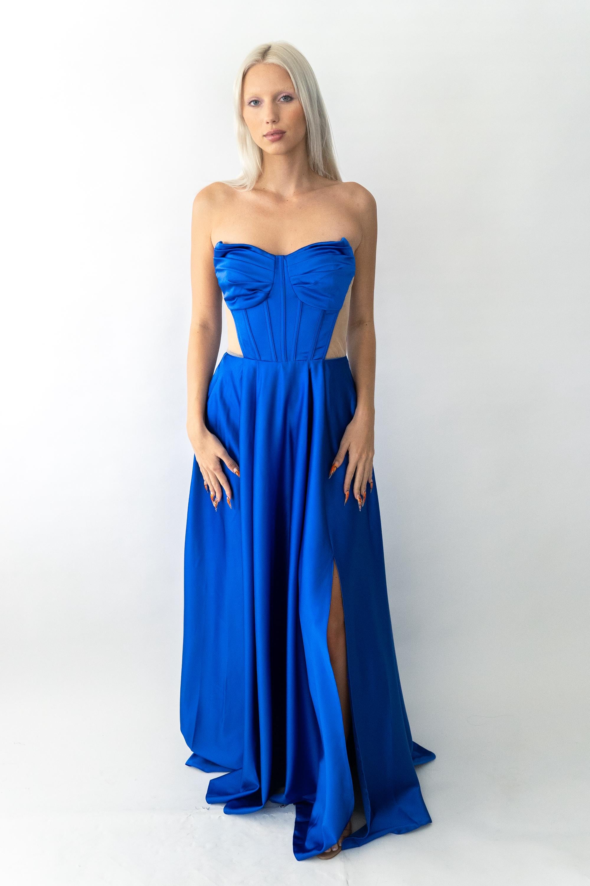 open lace back dress Royal Blue Sweetheart Lace Corset Dress With Lace-Up Back