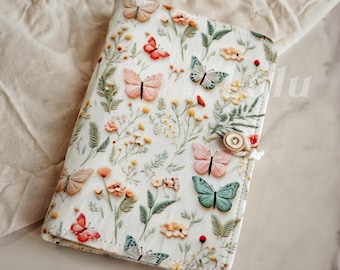 Handmade A6 Printed Butterfly Notebook, Blank/Lined/Grid Paper, Hole Punched Journal, Fabric Cover, Travel Sketchbook, Stationery Gift