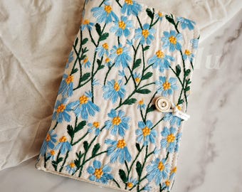 Handmade Embroidered Floral Notebook, A6 Journal, Blank/Lined/Grid Paper, Cotton Fabric Cover, Travel Sketchbook, Gift for Writers & Artists