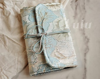 Handmade A6 Embroidered Floral Notebook – Blank Page Journal, Rose Fabric Cover w/ Sleeves, Pocket Sized Travel Sketchbook, Gift for Student