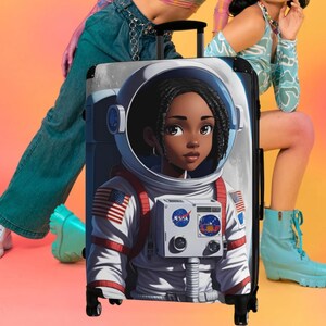 Cute Afro Girl Kids NASA Space Astronaut Suitcase, Kids Travel Luggage, Space-Themed Cases, Unique Gift for Space Lovers, Black Girls Rock