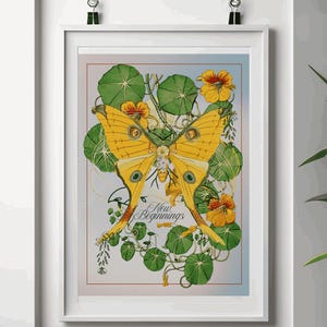 New Beginnings Butterfly Art Print | Yellow Butterfly Wall Decor | Botanical Spiritual Poster | Nature-Inspired Printable Artwork