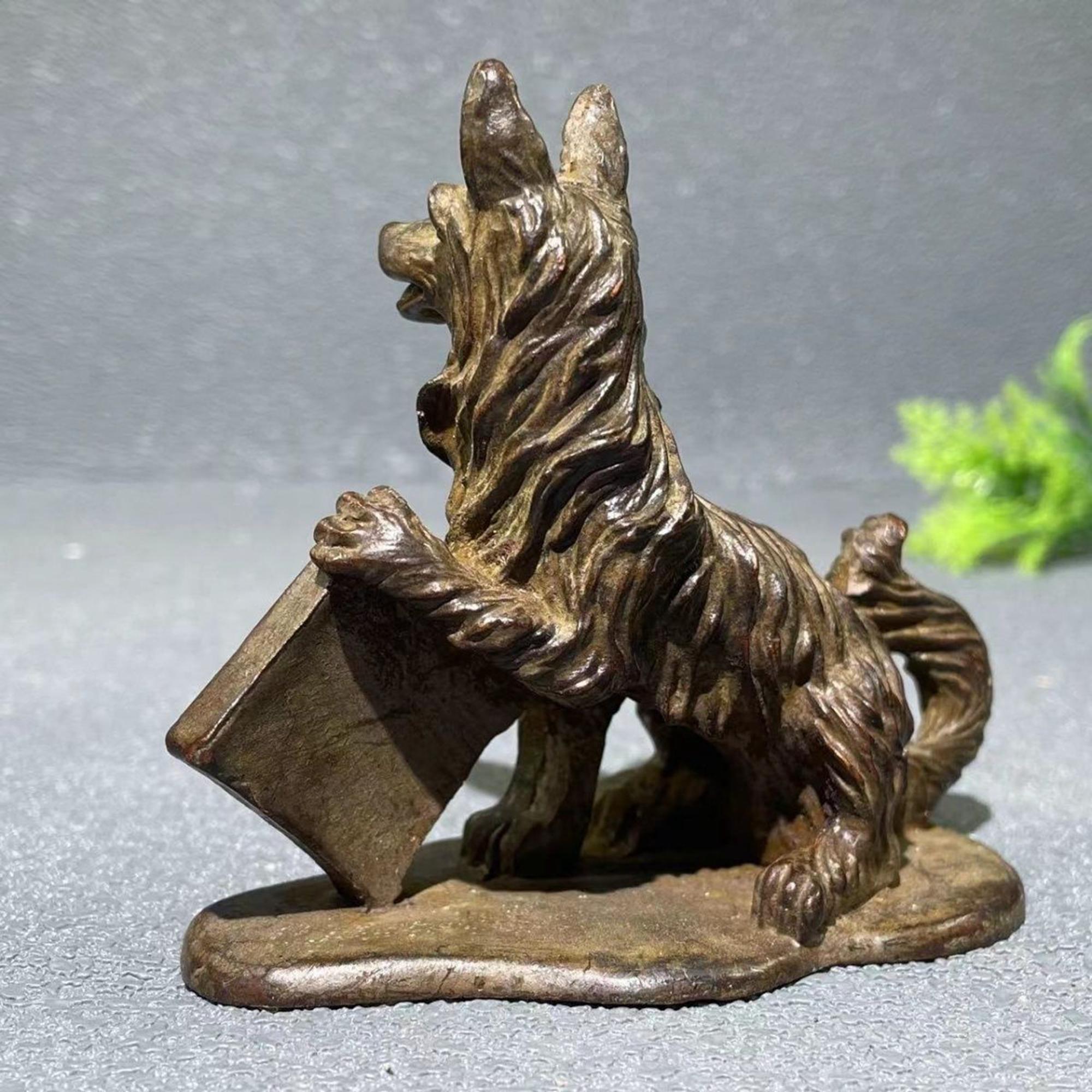 ヴィンテージブロンズ彫刻犬茶ペット像、室内装飾、風水像 - Etsy 日本