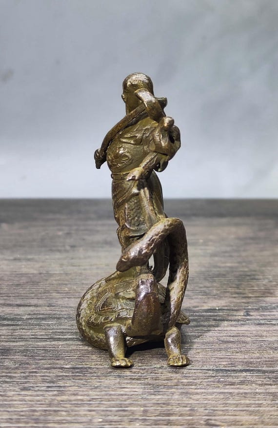 Vintage Bronze Carved Taoist Zhenwu Emperor Statue, Home Decortion