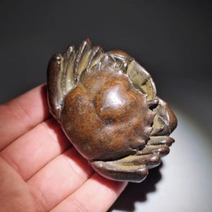Vintage bronze carved crab tea pet statue, Home decortion
