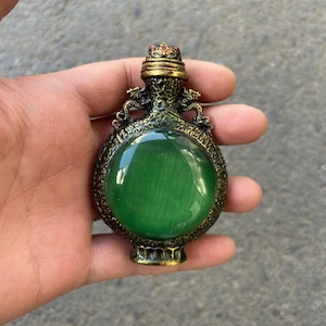 Vintage Brass Inlaid Snuff Bottle, Home decoration, Vintage Figurines