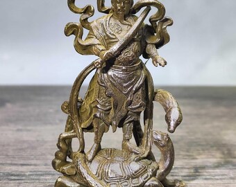 Vintage Bronze Carved Taoist Zhenwu Emperor Statue, Home Decortion