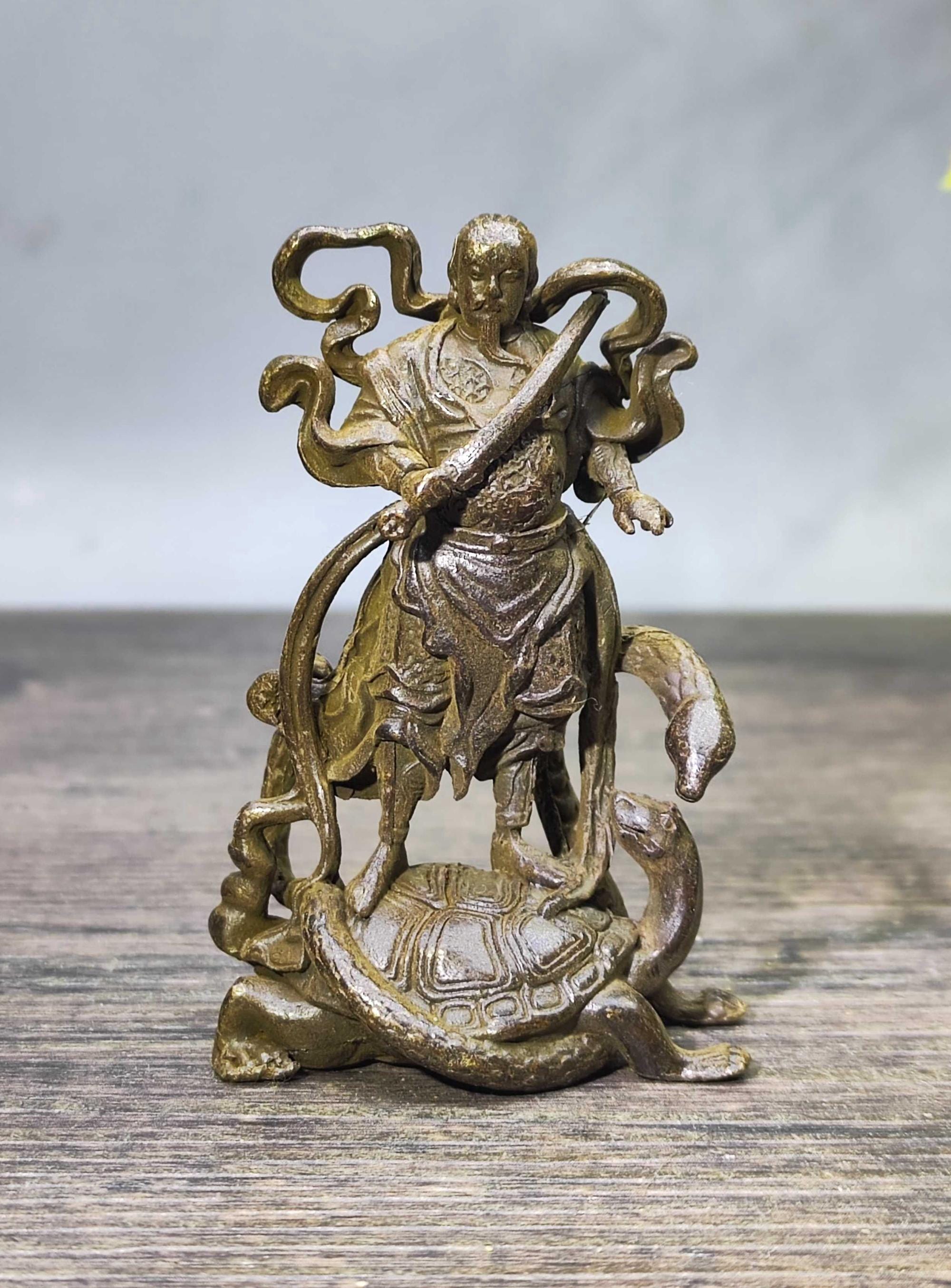 Vintage Bronze Carved Taoist Zhenwu Emperor Statue, Home Decortion