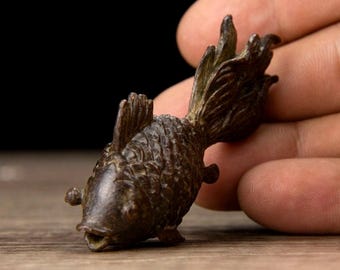 Vintage bronze carved goldfish tea pet statue, Home decortion