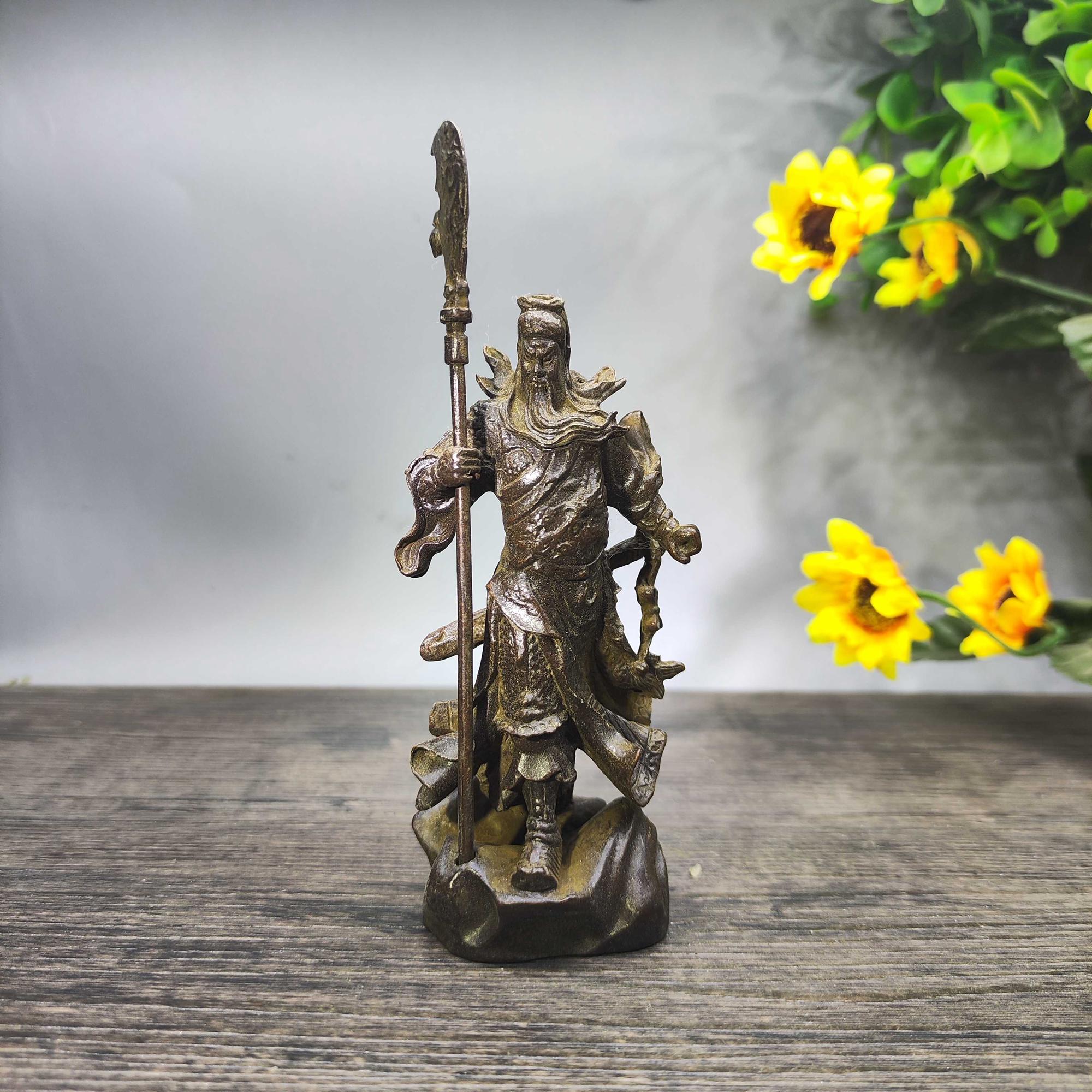 Vintage Bronze Carved Guan Yu Tea Pet Statue, Home Decortion, Feng