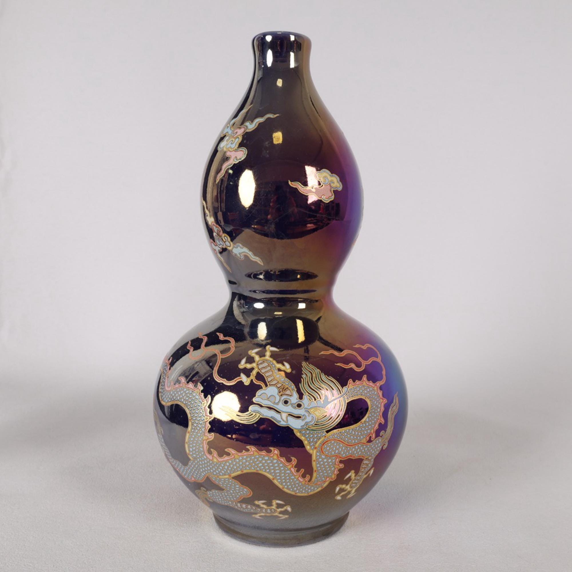 ヴィンテージの青釉陶器製龍模様ひょうたん型花瓶 - Etsy 日本