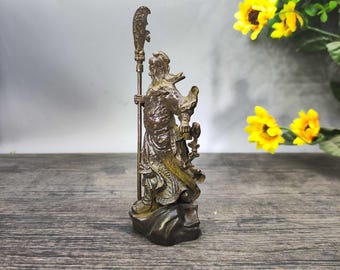 Vintage Bronze Carved Guan Yu Tea Pet Statue, Home Decortion, Feng