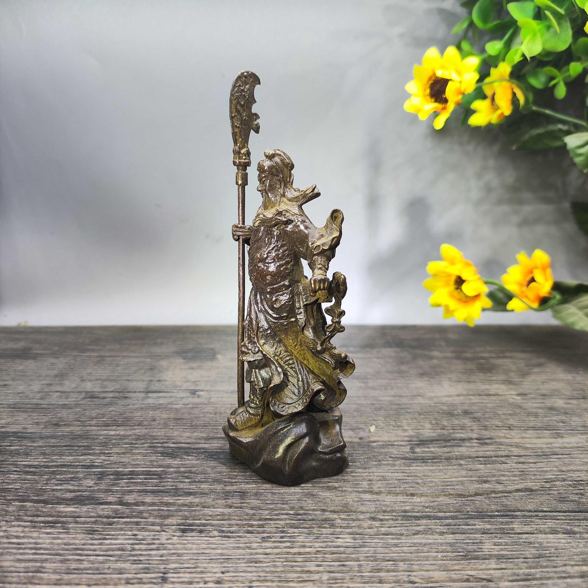 Vintage Bronze Carved Guan Yu Tea Pet Statue, Home Decortion, Feng