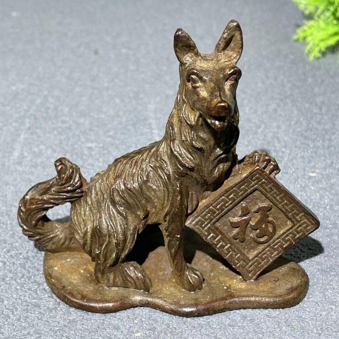 ヴィンテージブロンズ彫刻犬茶ペット像、室内装飾、風水像 - Etsy 日本