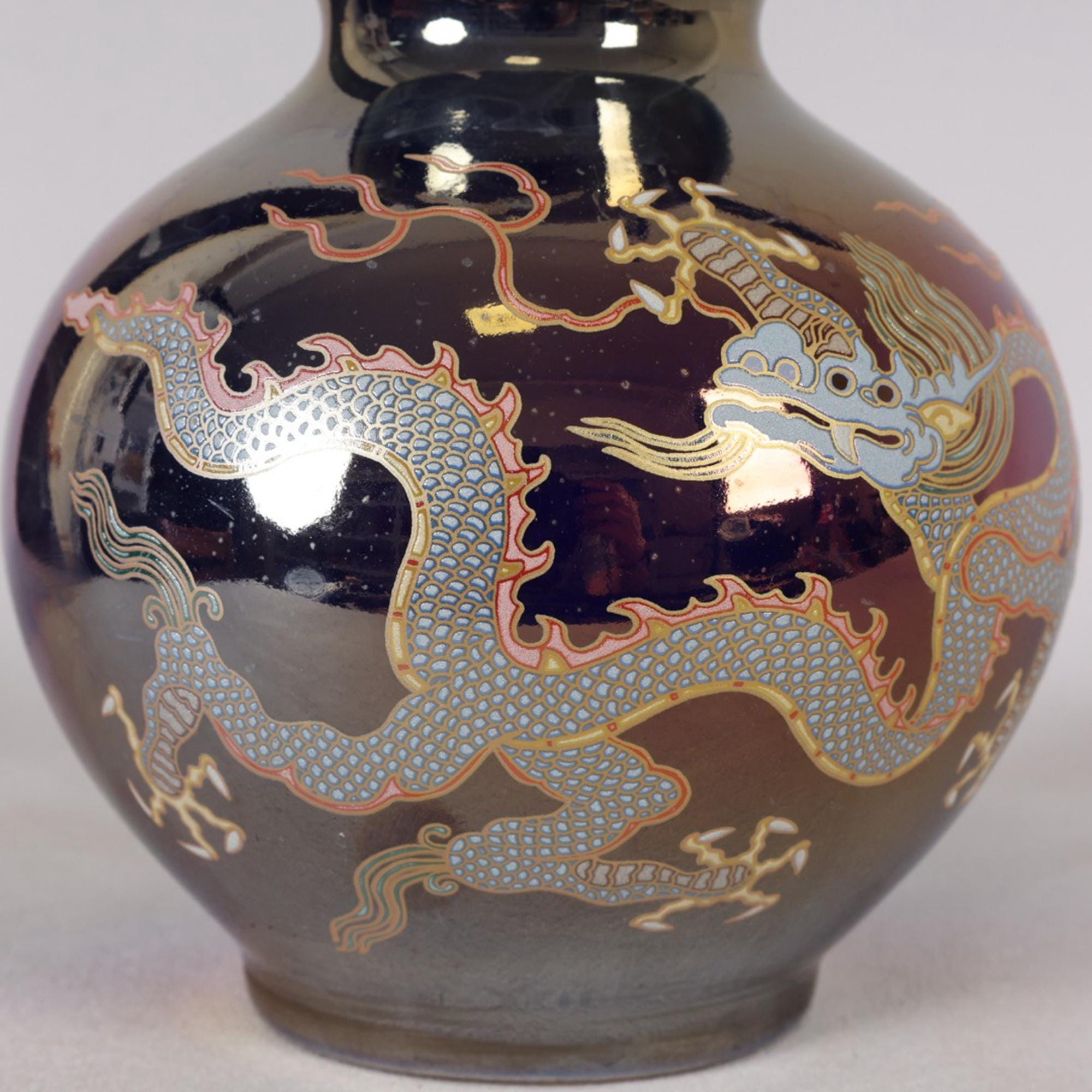 ヴィンテージの青釉陶器製龍模様ひょうたん型花瓶 - Etsy 日本