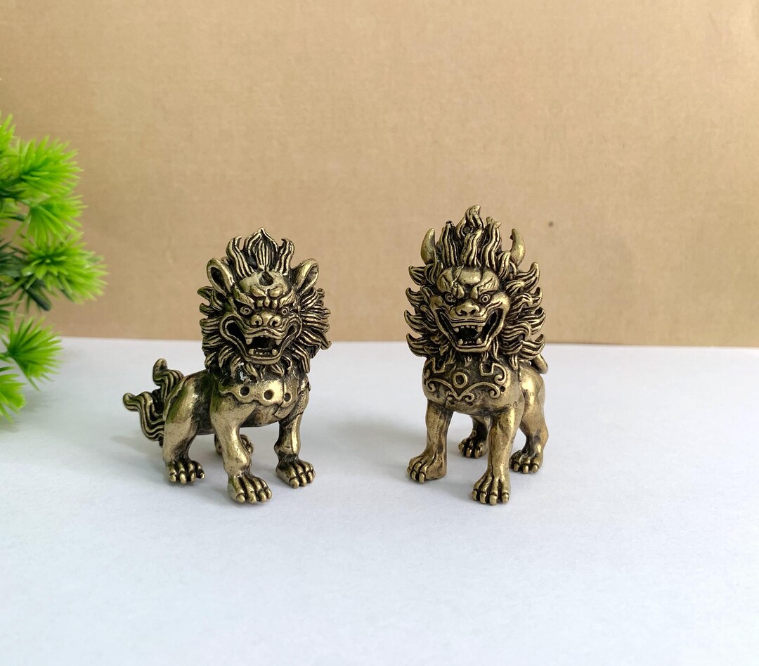 A Pair Retro Brass Lion Statue, Home Decor，feng Shui Decor - Etsy