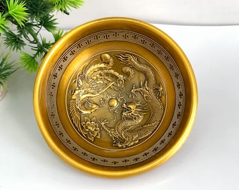 真鍮彫刻の龍と鳳凰の鉢の像、家の装飾品
