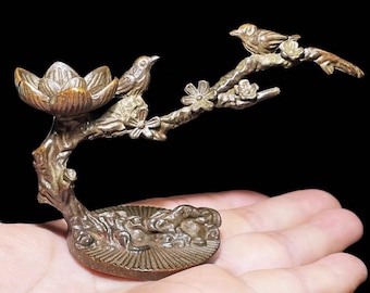 Quemador de incienso de pájaro tallado en bronce vintage, decoración del hogar