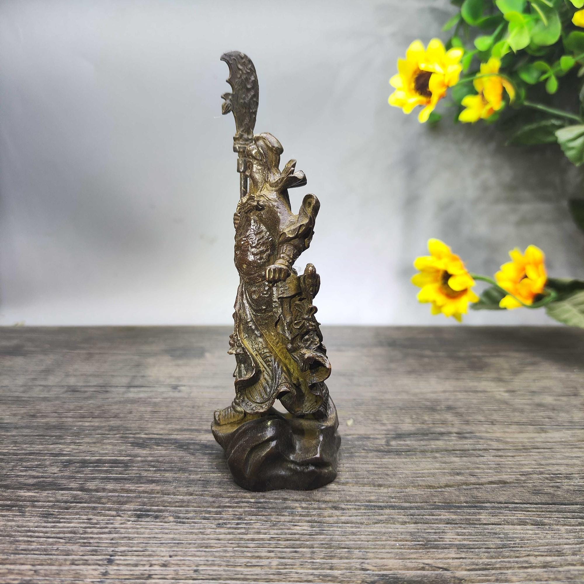Vintage Bronze Carved Guan Yu Tea Pet Statue, Home Decortion, Feng