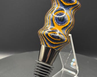 Hand Turned Bottle Stopper - Orange and Black Spectraply - Unique Wine Gift