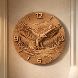 CNC file American eagle clock – bas-relief USA flag for wood carving, patriotic wall decoration STL