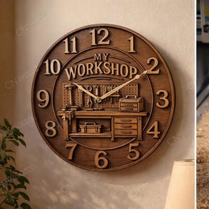 CNC Workshop Clock STL File, Bas Relief, CNC Router Wall Art, Woodshop Decor, Digital Download