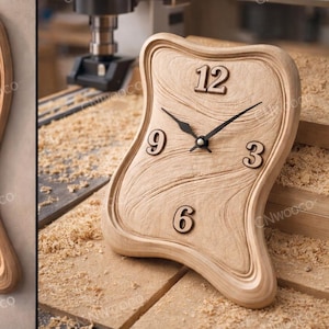 CNC Organic Shape Clock File, Fluid Wood Clock STL, Modern Abstract Clock Relief, Sculpted Clock CNC Pattern, 3D Carving Model
