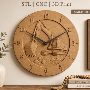 File CNC e orologio da parete per stampa 3D, escavatore, cantiere edile STL