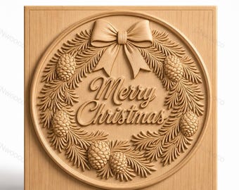 CNC-Datei & 3D-Druck: Weihnachtskranz mit Tannenzapfen und Schleife, hochwertige, geprägte STL-Datei